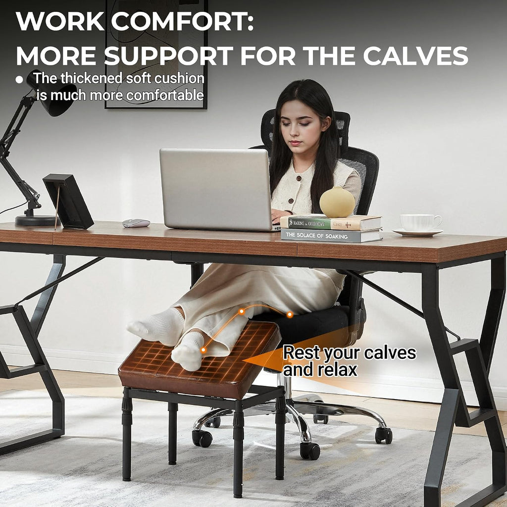 TIOPGHAD Adjustable Ottoman Pouf, 60 Degree Tilt, Brown Synthetic Leather | 4-Height Footrest, 28 Positions, Iron frame, Foam Cushion, 15.74 x 11.81 x 13.34 in, Under Desk, Living room, Home Office"