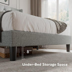 iPormis Queen Size Platform Bed Frame with Button Tufted Headboard, Upholstered Bed Frame with Solid Wooden Slats, 8" Underbed Space, No Box Spring Needed, Noise Free, Easy Assembly, Light Gray