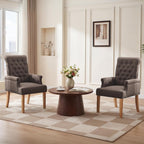 Upholstered Dining Chairs, Modern Fabric Dining Room Chairs with Arms, Tufted High Back Armchair with Solid Wood Legs for Dining Living Room, Kitchen, Brown