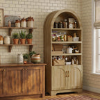 Bestier 71" Tall Arched Kitchen Pantry, Arched Cabinet with Doors, Modern Farmhouse Wood Kitchen Storage Cabinets with 3-Tier Adjustable Shelves, Cupboard for Living Room, Dining Room, Kitchen, Oak