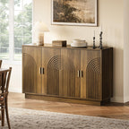 Fluted Sideboard Buffet Cabinet with Storage - 57" Credenza Coffee Bar Cabinet with 4 Doors, Accent Kitchen Storage Cabinets with Adjustable Shelves for Living Room & Kitchen, Entryway, Walnut