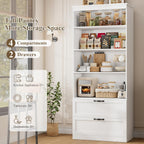 HOSTACK 70" Kitchen Pantry Storage Cabinet, Farmhouse Pantry Cabinet, White | Large Food Kitchen Pantry with 2 Wide Drawers & Adjustable Shelf, Tall Snack Cabinet with Doors, Dining Room, Living Room