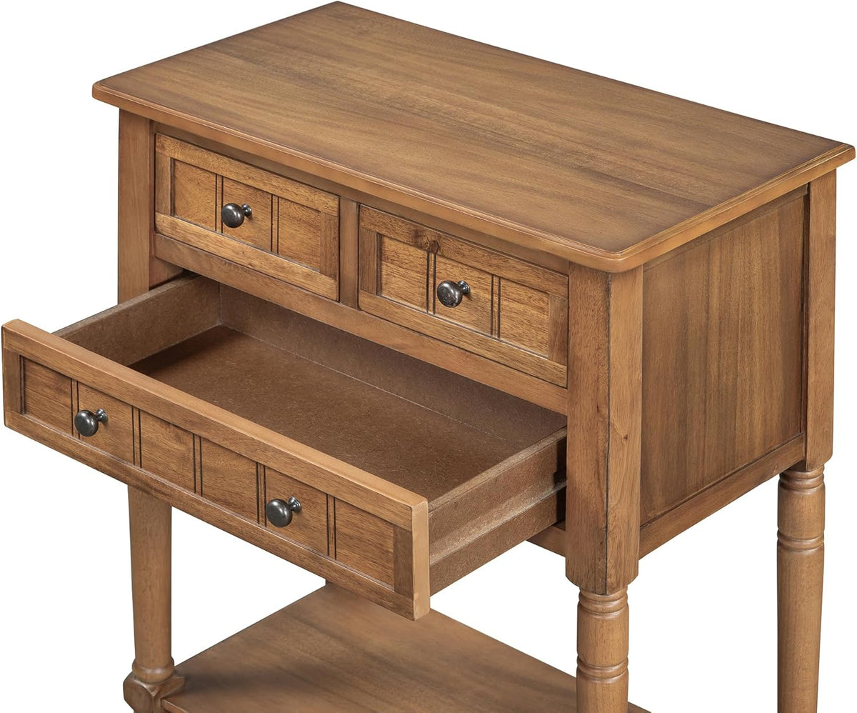 LKTART Small Solid Wood Sofa Table,Console Table with Drawers and Bottom Shelf, Entryway Hallway Foyer Entry Table for Living Room(23.7" Natural)