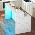 70.9" Large Faux Marble Dining Table with LED Lights, White Counter Height Kitchen Island Table with Power Outlets & USB Ports, Modern Bar Table for Kitchen Dining Room Apartment
