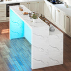 70.9" Large Faux Marble Dining Table with LED Lights, White Counter Height Kitchen Island Table with Power Outlets & USB Ports, Modern Bar Table for Kitchen Dining Room Apartment