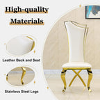 Luxury Dining Chairs Set of 4, Modern White Leather Upholstered Kitchen Chairs with High Backrest & Gold Stainless Steel Legs, Mid Century Accent Chairs for Living Room, Kitchen