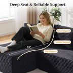 Korser Cloud Modular Sectional Sofa with L-Shaped, Couches for Living Room, Fluffy Comfy Corduroy Deep Seat with Ottoman, Bedroom, Apartment, No Assembly Required