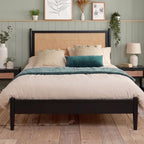 Merax Black Queen Size Platform Bed Frame with Rattan Headboard