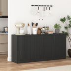 63" Fluted Buffet Cabinet Sideboard with Storage,Large Credenza with 4 Doors with Adjustable Shelves,Wood Mid Century Modern Sideboard for Kitchen, Living Room,Entryway(Black)
