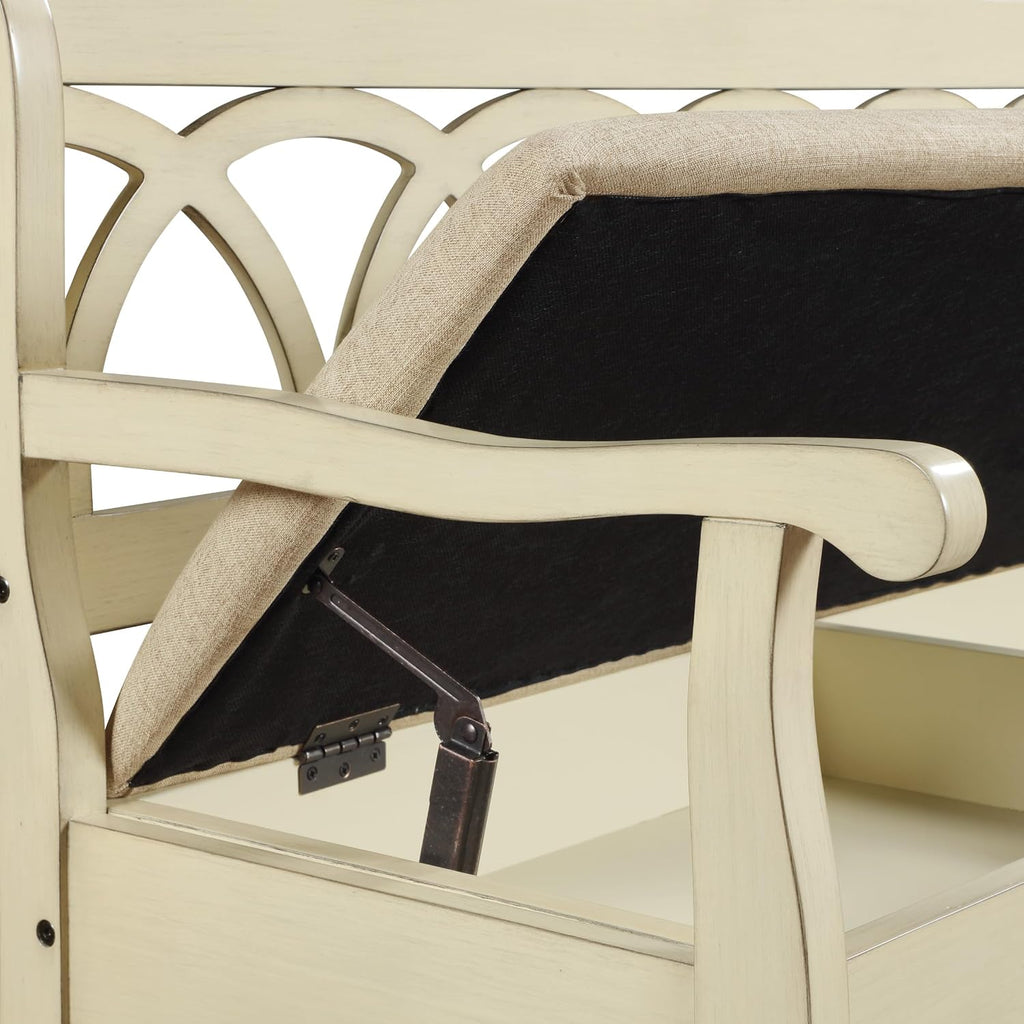 OSP Home Furnishings Coventry Solid Wood and Veneer Storage Bench, Antique White