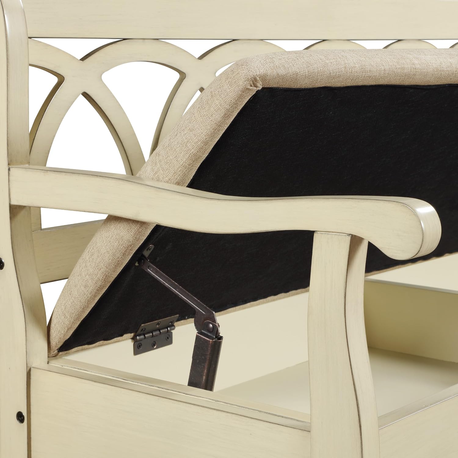 OSP Home Furnishings Coventry Solid Wood and Veneer Storage Bench, Antique White