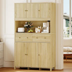 GarveeHome 71" Tall Kitchen Pantry Cabinet with Charing Station, Kitchen Pantry Storage Cabinet with Countertop, Modern Kitchens Hutch Cabinets with Storage for Living Room Dining Room, Natural