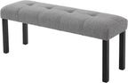 GDFStudio Upholstered Dining Bench with Tufted Linen Seat and Rubber Wood Frame, Modern Entryway Bench Seating for Kitchen Bedroom Living Room, Comfortable Padded Bench, Gray