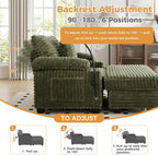 Oversized Chaise Lounge Chair with Adjustable Backrest, Movable Storage Ottoman, Phone Holder, USB Ports, Cup Holder, Reading Lounge Chair for Small Space, Green