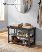 SONGMICS HOME 3-Tier Bamboo Shoe Bench, Shoe Rack, for Entryway Bathroom Bedroom, 11.5 x 27.8 x 18 Inches, Black