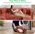 MONVANE Oversized Sectional Couch 10-Seat, Chenille, Rust Red | Sectional Couch for Living Room, Modular Cloud Sofa with Ottoman & 10 Throw Pillows, No Assembly Required