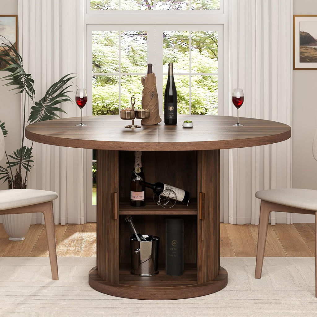 47.24" Round Dining Table for 4, Farmhouse Fluted Kitchen Tables Dining Room Circle Dinner Table, Modern Wood Kitchen & Dining Room Tables