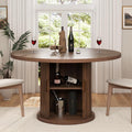 knoworld 47" Round Dining Table for 4-6, Modern Fluted Pedestal Kitchen Table with Hidden Storage, Walnut Wood Circle Dinner Table for Dining Room & Small Spaces, Walnut