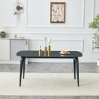 Modern Rectangular Dining Table,63”Sintered Stone Dining Table for 4-6, Black Stone Top with Carbon Steel Frame for Small Space,Kitchen Office,Apartment,Cafe