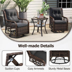 Tangkula 3 Pieces Outdoor Swivel Rocker Set, Rattan Wicker Patio Rocking Cushioned Chairs Set of 2 with Small Side Table, for Backyard, Poolside, Balcony, Lawn, Deck
