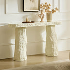 53.94" Modern Console Table,Imitation Stone Table,Fiberglass Entryway Table Long Sofa Table with Round Edge Design for Living Room,Hallway (Beige)