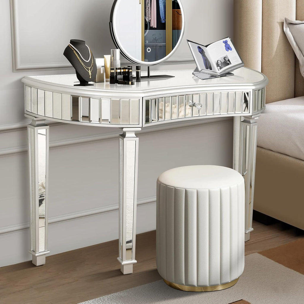 SSLine Mirrored Console Table Makeup Dressing Table,Modern Sofa Side Table Mirrored Desk Media Console Vanity Desk with One Drawer for Home Office Entryway Hallway