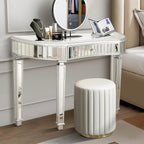 Half-Moon Mirrored Sofa Table with Storage, Semi Circle Entryway Console Table with Fluted Glass & Crystal Knob Drawer,Modern Sofa Table Behind Couch for Living/Dressing Room,Hallway Foyer, Silver