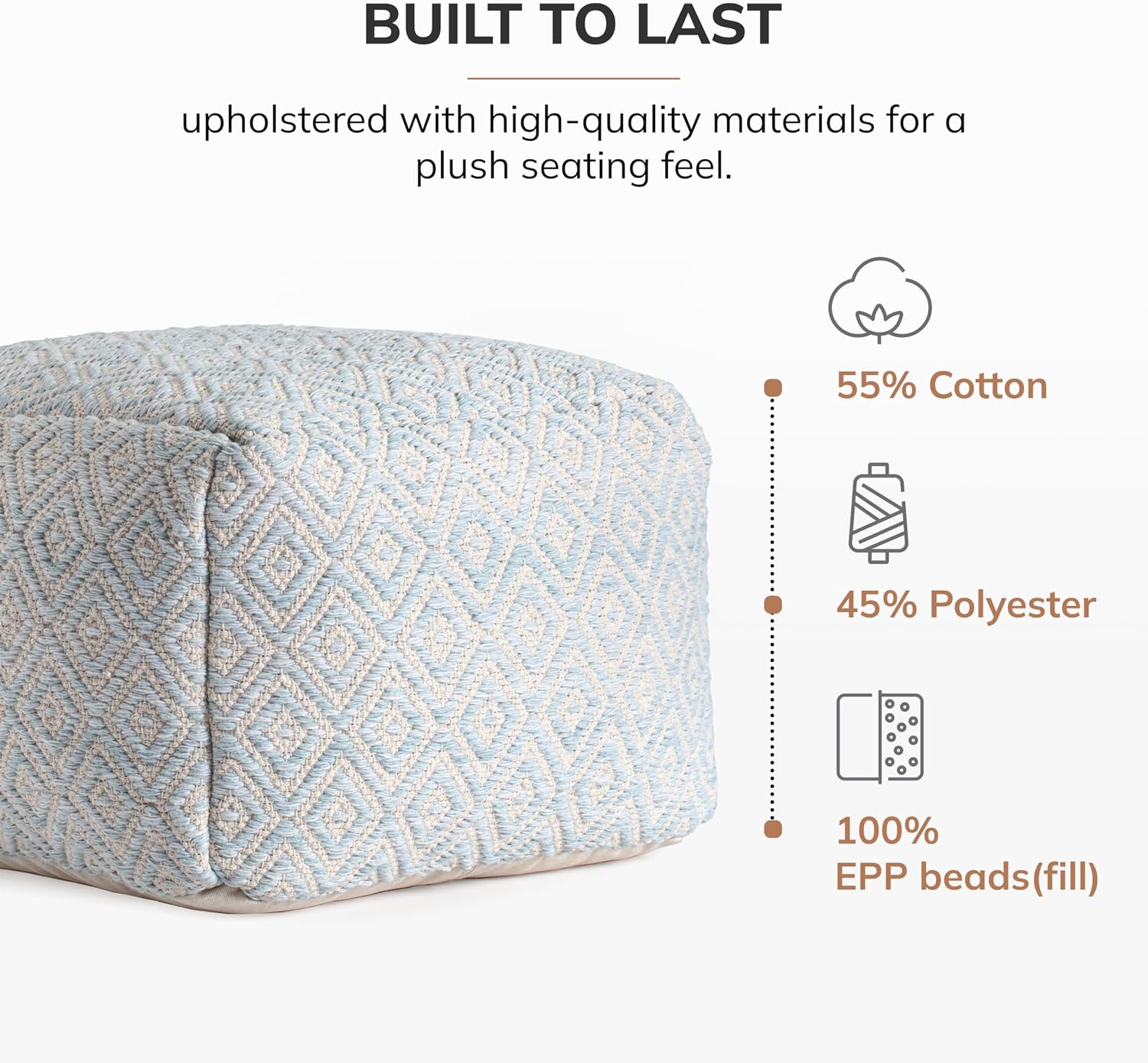 Anji Mountain Artisan Crafted Cotton Blend Pouf Ottoman | Versatile Floor Seating & Footstool for Living Room | Modern Boho Home Décor Accent | Filled Pouffe