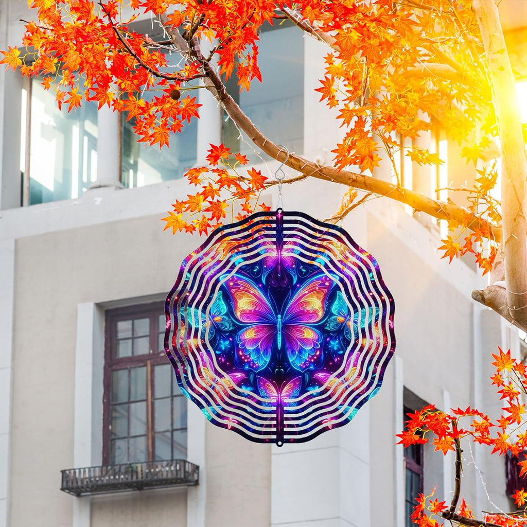 10 Inch Butterfly Wind Spinner, 3D Stainless Steel Hanging Kinetic Wind Sculpture Gifts for Garden Decor Yard Art Indoor Outdoor Window Porch Front Door Decoration