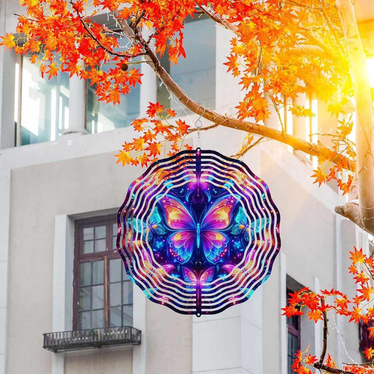 10 Inch Butterfly Wind Spinner, 3D Stainless Steel Hanging Kinetic Wind Sculpture Gifts for Garden Decor Yard Art Indoor Outdoor Window Porch Front Door Decoration