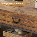 41" Rustic Coffee Table with 2 Storage Drawers, Rectangular Coffee Tables w/Storage Shelf and Metal Legs, Industrial Large Coffee Table for Living Room Office Apartment