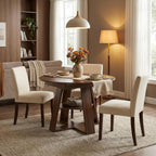43.3-59" Extendable Round Dining Table, Modern Oval Kitchen Table with Removable Leaves, Wooden Base with Storage Shelf, Space Saving Dining Table for Kitchen Living Room Apartment Small Space, Walnut