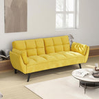 Convertible Folding Sofa Bed Futon,Modern Velvet Sleeper Bed Couches with 4 Adjustable Backrest Armrest,74"Comfy Recliner Sofa Loveseat with Chrome Legs for Living Room Apartment Small Home (Yellow)