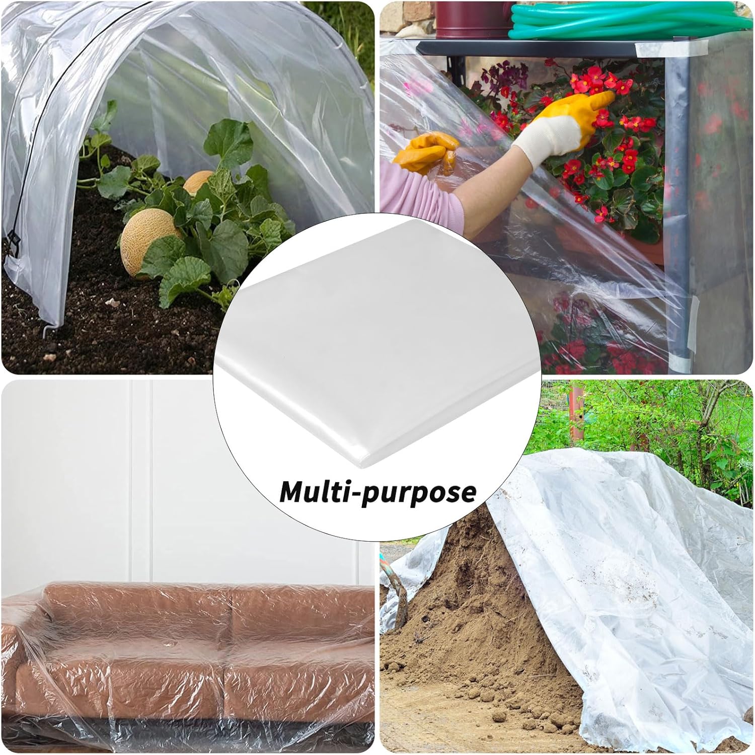 6.5x19.7Ft Clear Greenhouse Film Plastic Sheeting, Greenhouse Polyethylene Plastic Film 6 mil Thickness Replacement Cover, UV Resistant, Plant Covers Freeze Protection for Windproof Frost& Dust Proof