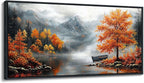 JEAWA Large Framed Canvas Painting - 24x48 IN Landscape Wall Decor Ready to Hang, Majestic Mountain Picture, Orange Trees by the Lake Art Prints for Bedroom Living Room Home Decoration