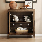 WAMPAT Buffet Cabinet with Storage, Kitchen Sideboard Cabinet with Glass Door and Adjustable Shelf, Modern Farmhouse Credenza Wood Coffee Bar Table for Kitchen, Dining Room, Living Room, Brown