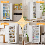 71" H Metal Kitchen Pantry Storage Cabinet, Freestanding Cupboard with 2 Doors and 4 Adjustable Shelves, Standing Storage for Kitchen, Bathroom, Garage, Dinning Room or Utility Room（White）