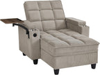 Eafurn Convertible Chaise Lounge Sleeper Chair with Storage and 6-Position Reclining Backrest,Modern Tufted Recliner Lounge Chaise Chair with Swivel Tray Table & USB Port for Living Room