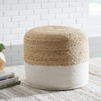 Signature Design by Ashley Sweed Valley Jute & Cotton Pouf, 19 x 19 Inches, Beige & White