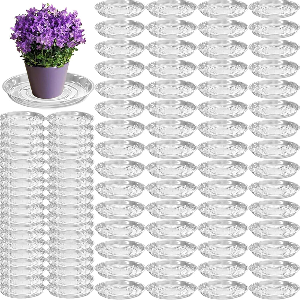 100 Packs 6 Inches Clear Plant Saucers for Indoor Outdoor Use Heavy Duty Plastic Plant Trays for Planter Bulk Flower Pot Drip Trays to Catch Water, 4 to 20 Inch