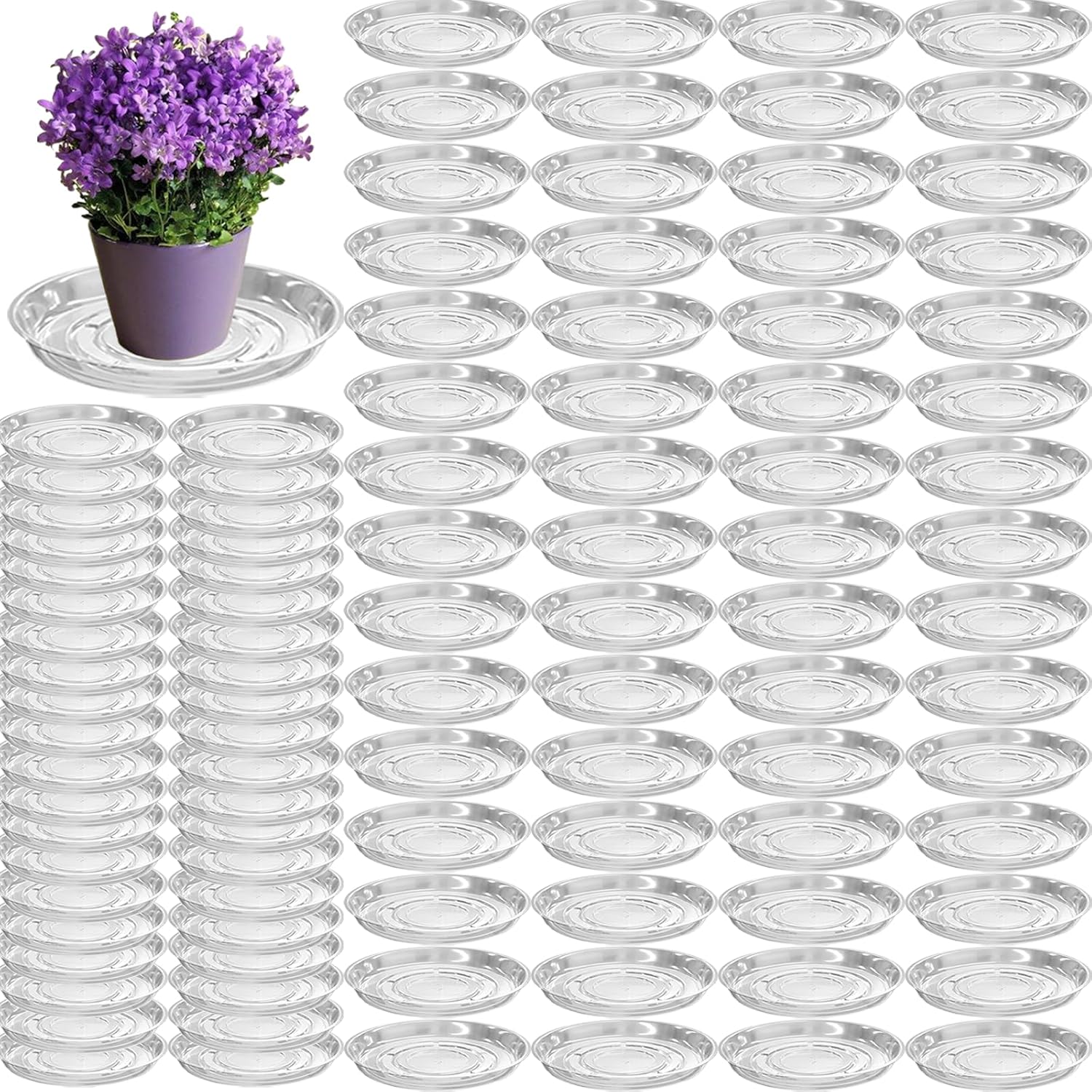 100 Packs 6 Inches Clear Plant Saucers for Indoor Outdoor Use Heavy Duty Plastic Plant Trays for Planter Bulk Flower Pot Drip Trays to Catch Water, 4 to 20 Inch