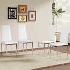 Modern Dining Chairs Set of 4, White PU Leather Kitchen Chairs, Upholstered High Back Chair with Silver Metal Legs for Kitchen, Dining Room, Restaurant