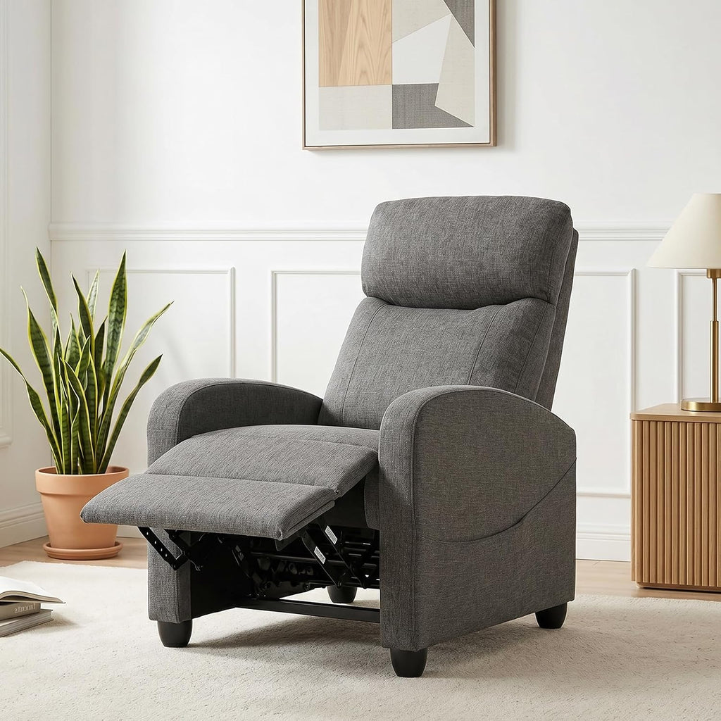 Massage Recliner Chair, Recliner Sofa Fabric for Adults, Recliners Home Theater Seating with Lumbar Support, Reclining Sofa Chair for Living Room, Greige