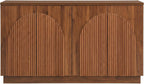 Yechen 110" Modular Fluted Sideboard Buffet Cabinet with Storage, Wood Mid Century Modern Credenza Cabinet w/Arched Reeded Doors & Adjustable Shelves for Kitchen, Living Room, Walnut