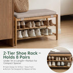 YESWOOD Solid Wood Shoe Bench Assembled, Shoe Rack Bench with Cushion for Entryway, Living Room, Bedroom, Hallway, 31.49“ x 11.81” x 17.71", Nature+Gray