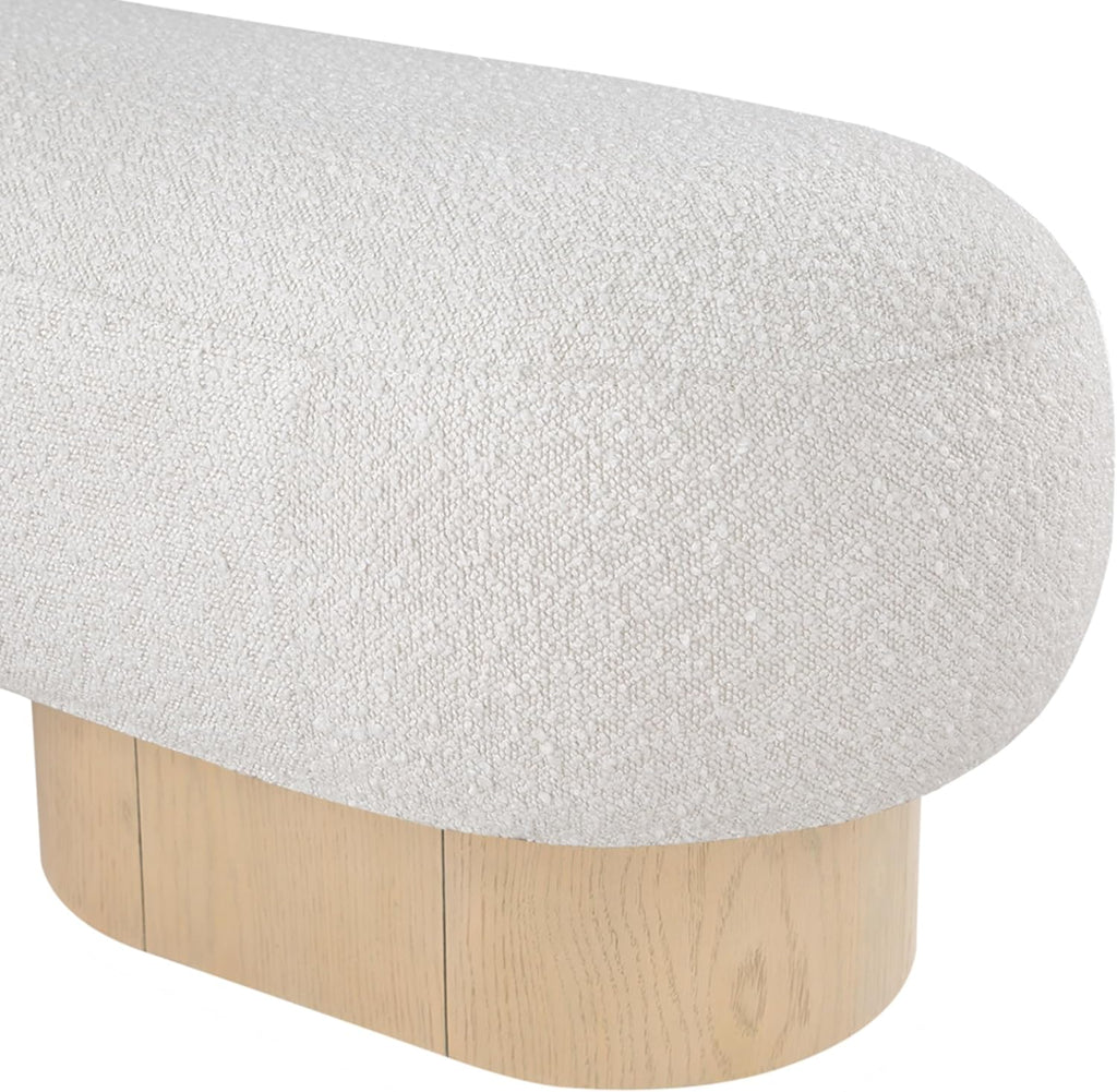 Meridian Furniture 22001Cream Robertson Collection Art Deco Bench with Luxurious Cream Boucle Fabric and Rich Natural Oak Finish, 60.5" W x 18" D x 16" H, Cream