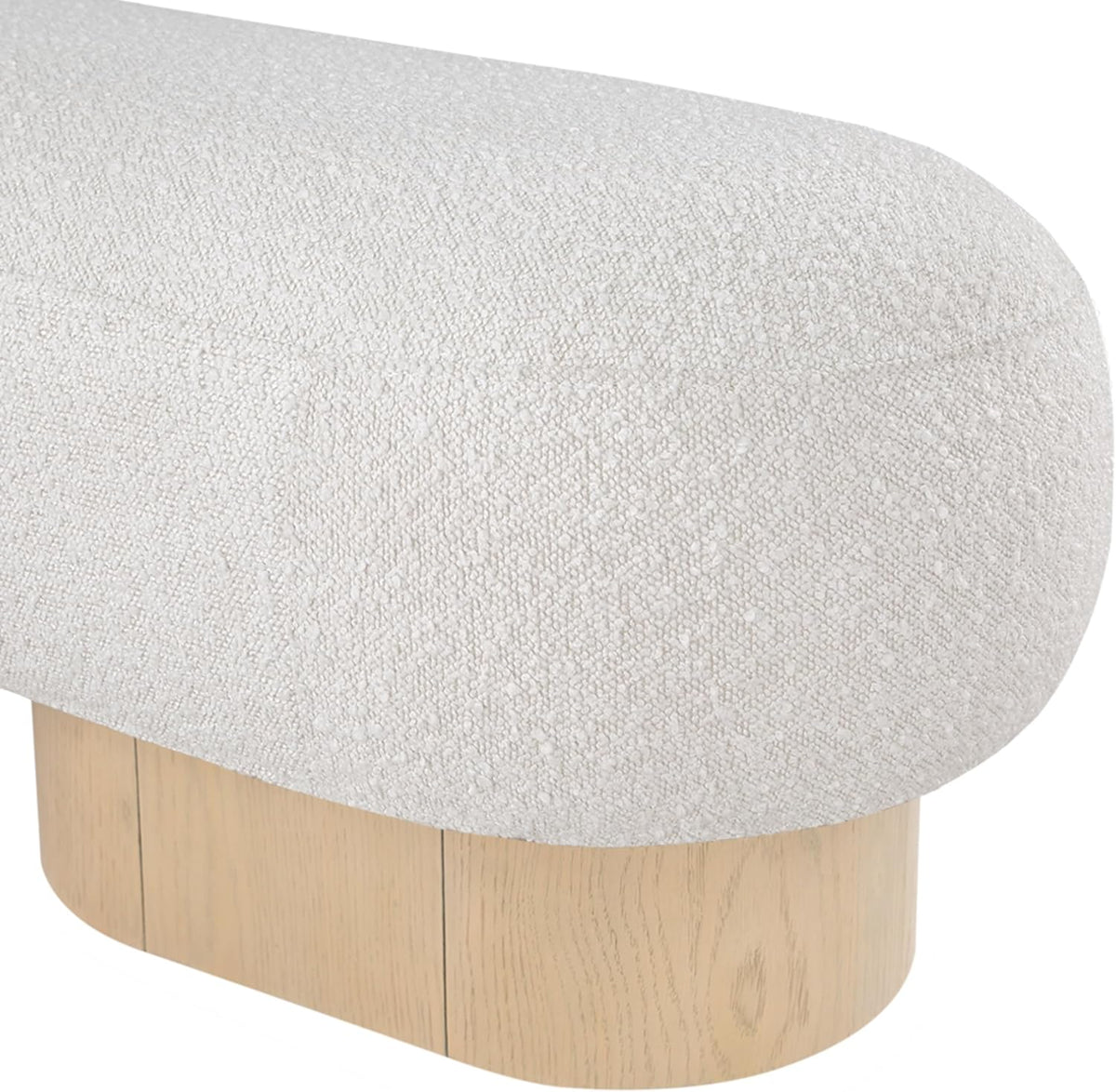 Meridian Furniture 22001Cream Robertson Collection Art Deco Bench with Luxurious Cream Boucle Fabric and Rich Natural Oak Finish, 60.5" W x 18" D x 16" H, Cream