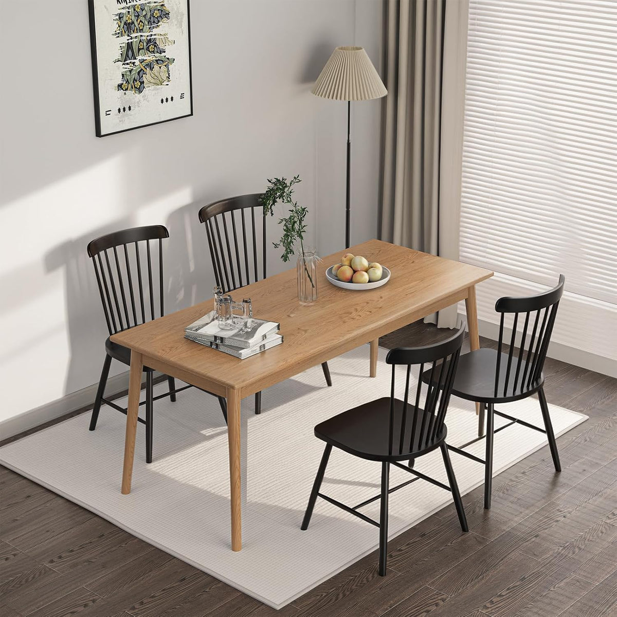 Dining Chairs Set of 4, Windsor Dining Chairs, Spindle Back Wooden Chair for Kitchen and Dining Room, Dining Room Chairs, Windsor Chairs Set (Black)
