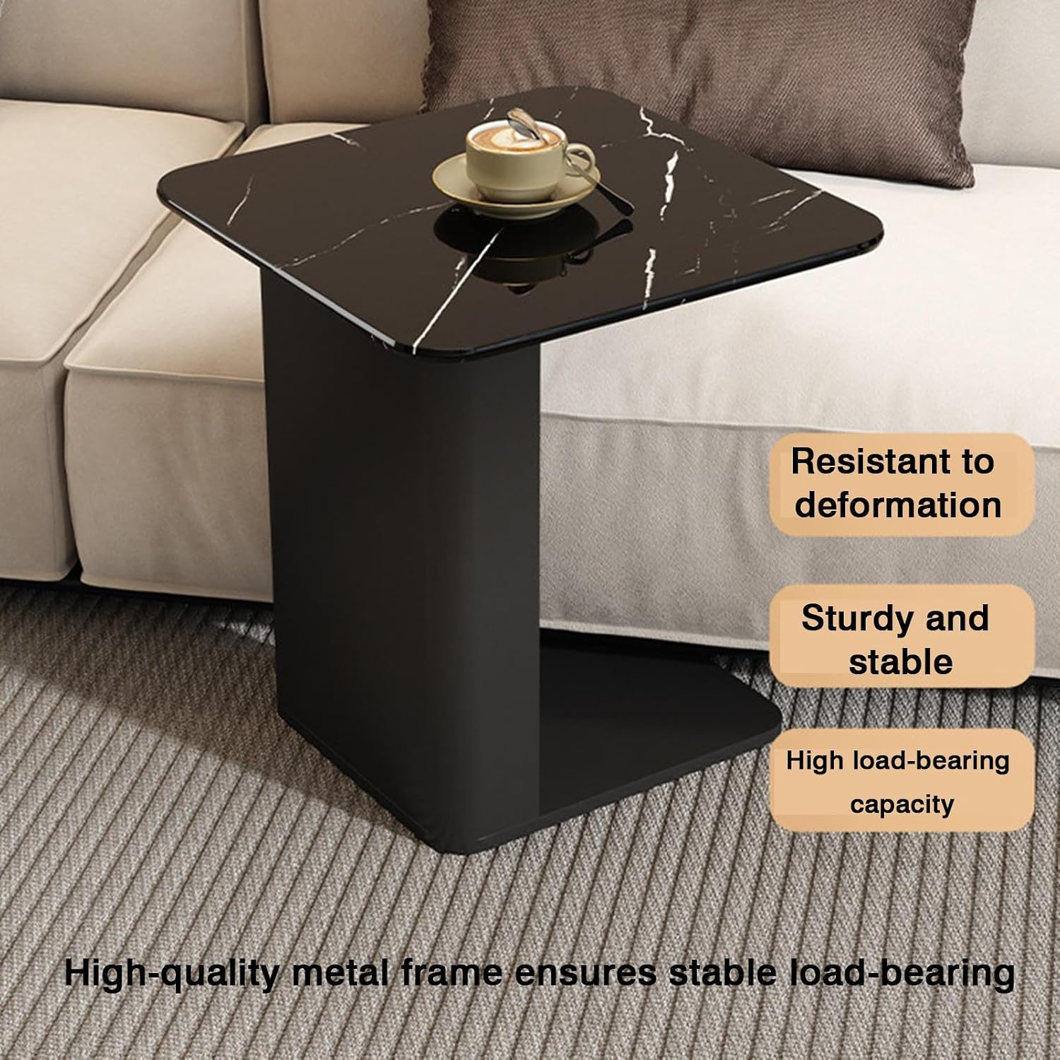 Bedside/Sofa Side Table – Two-Tier Micro-Crystalline Stone Table (Suitable as Living Room Corner Table or Bedroom Nightstand)