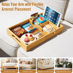 Couch Tray Insert for Middle Seat, Couch Table with 2 Cup Holders | Fits Armless Sofa & Sectionals, Sofa Armrest Organizer for Snacks, Drinks, Remotes, Phones, Bamboo